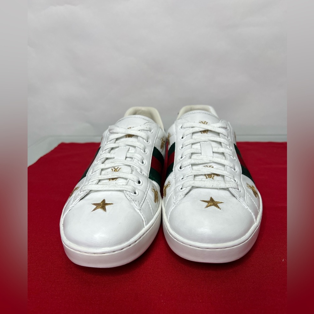 Gucci Ace Sneakers Embroidered Stitched White Green Gold Bees Stars - Picture 2 of 9